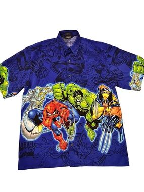 Changes 2001 Marvel Comics Characters Button Down Shirt Men’s L Y2K Colorful VTG